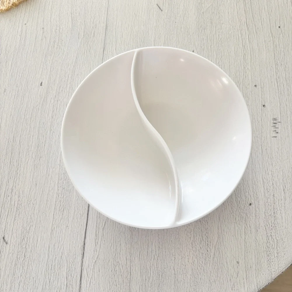 Vintage MCM HOLIDAY BY KENRO White Melmac Melamine Divided Serving Bowl 9